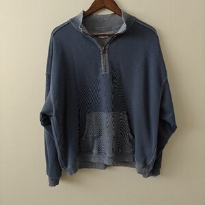 Aerie Two Toned Blue Half-Zip Sweatshirt Size Large